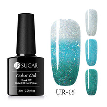 Load image into Gallery viewer, UR SUGAR Rainbow Thermal Color Changing Gel Nail Polish Holographic Glitter Temperature Soak Off UV Gel Varnish 7.5ml Nail Art