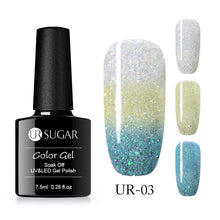 Load image into Gallery viewer, UR SUGAR Rainbow Thermal Color Changing Gel Nail Polish Holographic Glitter Temperature Soak Off UV Gel Varnish 7.5ml Nail Art