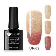 Load image into Gallery viewer, UR SUGAR Rainbow Thermal Color Changing Gel Nail Polish Holographic Glitter Temperature Soak Off UV Gel Varnish 7.5ml Nail Art