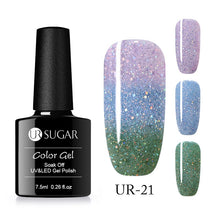 Load image into Gallery viewer, UR SUGAR Rainbow Thermal Color Changing Gel Nail Polish Holographic Glitter Temperature Soak Off UV Gel Varnish 7.5ml Nail Art