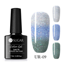 Load image into Gallery viewer, UR SUGAR Rainbow Thermal Color Changing Gel Nail Polish Holographic Glitter Temperature Soak Off UV Gel Varnish 7.5ml Nail Art