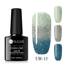 Load image into Gallery viewer, UR SUGAR Rainbow Thermal Color Changing Gel Nail Polish Holographic Glitter Temperature Soak Off UV Gel Varnish 7.5ml Nail Art