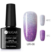 Load image into Gallery viewer, UR SUGAR Rainbow Thermal Color Changing Gel Nail Polish Holographic Glitter Temperature Soak Off UV Gel Varnish 7.5ml Nail Art