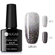 Load image into Gallery viewer, UR SUGAR Rainbow Thermal Color Changing Gel Nail Polish Holographic Glitter Temperature Soak Off UV Gel Varnish 7.5ml Nail Art