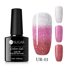 Load image into Gallery viewer, UR SUGAR Rainbow Thermal Color Changing Gel Nail Polish Holographic Glitter Temperature Soak Off UV Gel Varnish 7.5ml Nail Art