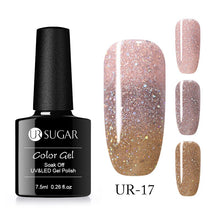 Load image into Gallery viewer, UR SUGAR Rainbow Thermal Color Changing Gel Nail Polish Holographic Glitter Temperature Soak Off UV Gel Varnish 7.5ml Nail Art