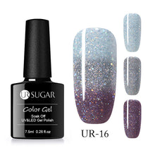 Load image into Gallery viewer, UR SUGAR Rainbow Thermal Color Changing Gel Nail Polish Holographic Glitter Temperature Soak Off UV Gel Varnish 7.5ml Nail Art