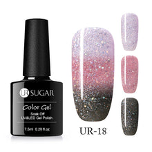 Load image into Gallery viewer, UR SUGAR Rainbow Thermal Color Changing Gel Nail Polish Holographic Glitter Temperature Soak Off UV Gel Varnish 7.5ml Nail Art