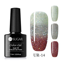 Load image into Gallery viewer, UR SUGAR Rainbow Thermal Color Changing Gel Nail Polish Holographic Glitter Temperature Soak Off UV Gel Varnish 7.5ml Nail Art