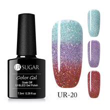 Load image into Gallery viewer, UR SUGAR Rainbow Thermal Color Changing Gel Nail Polish Holographic Glitter Temperature Soak Off UV Gel Varnish 7.5ml Nail Art
