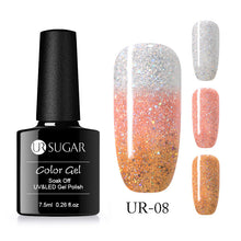 Load image into Gallery viewer, UR SUGAR Rainbow Thermal Color Changing Gel Nail Polish Holographic Glitter Temperature Soak Off UV Gel Varnish 7.5ml Nail Art