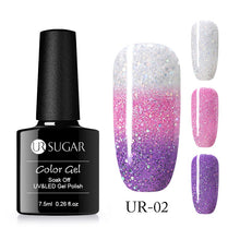 Load image into Gallery viewer, UR SUGAR Rainbow Thermal Color Changing Gel Nail Polish Holographic Glitter Temperature Soak Off UV Gel Varnish 7.5ml Nail Art