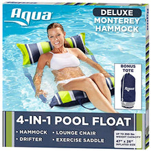 Load image into Gallery viewer, Amazon.com: Aqua Monterey 4-in-1 Multi-Purpose Inflatable Hammock (Saddle, Lounge Chair, Hammock, Drifter) Portable Pool Float, Navy/White Stripe: Toys & Games
