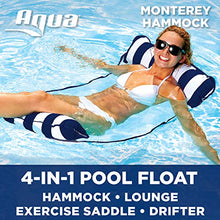 Load image into Gallery viewer, Amazon.com: Aqua Monterey 4-in-1 Multi-Purpose Inflatable Hammock (Saddle, Lounge Chair, Hammock, Drifter) Portable Pool Float, Navy/White Stripe: Toys & Games