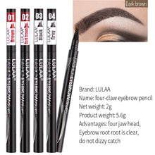 Load image into Gallery viewer, LULAA Waterproof Natural Eyebrow Pen Four-claw Eye Brow Tint Makeup Four Colors Eyebrow Pencil Brown Black Grey Brush Cosmetics
