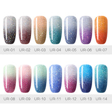 Load image into Gallery viewer, UR SUGAR Rainbow Thermal Color Changing Gel Nail Polish Holographic Glitter Temperature Soak Off UV Gel Varnish 7.5ml Nail Art