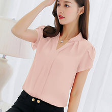 Load image into Gallery viewer, 2018 Women Shirt Chiffon Blusas Femininas Tops Short Sleeve Elegant Ladies Formal Office Blouse Plus Size Chiffon Shirt clothing