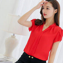 Load image into Gallery viewer, 2018 Women Shirt Chiffon Blusas Femininas Tops Short Sleeve Elegant Ladies Formal Office Blouse Plus Size Chiffon Shirt clothing