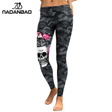 Load image into Gallery viewer, NADANBAO New Arrival Leggings Women Skull Head 3D Printed Camouflage Legging Workout Leggins Slim Elastic Plus Size Pants Legins