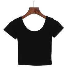 Load image into Gallery viewer, VILACOROA Best Sell U neck Sexy Crop Top Ladies Short Sleeve T Shirt Tee Short T-shirt Basic Stretch T-shirts Women Harajuku