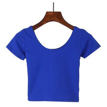 Load image into Gallery viewer, VILACOROA Best Sell U neck Sexy Crop Top Ladies Short Sleeve T Shirt Tee Short T-shirt Basic Stretch T-shirts Women Harajuku