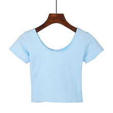 Load image into Gallery viewer, VILACOROA Best Sell U neck Sexy Crop Top Ladies Short Sleeve T Shirt Tee Short T-shirt Basic Stretch T-shirts Women Harajuku
