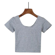 Load image into Gallery viewer, VILACOROA Best Sell U neck Sexy Crop Top Ladies Short Sleeve T Shirt Tee Short T-shirt Basic Stretch T-shirts Women Harajuku