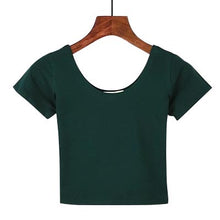 Load image into Gallery viewer, VILACOROA Best Sell U neck Sexy Crop Top Ladies Short Sleeve T Shirt Tee Short T-shirt Basic Stretch T-shirts Women Harajuku