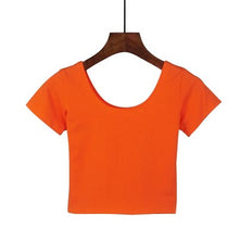 Load image into Gallery viewer, VILACOROA Best Sell U neck Sexy Crop Top Ladies Short Sleeve T Shirt Tee Short T-shirt Basic Stretch T-shirts Women Harajuku