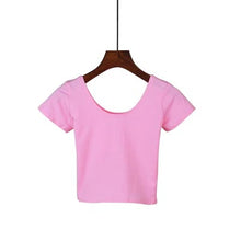 Load image into Gallery viewer, VILACOROA Best Sell U neck Sexy Crop Top Ladies Short Sleeve T Shirt Tee Short T-shirt Basic Stretch T-shirts Women Harajuku
