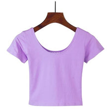 Load image into Gallery viewer, VILACOROA Best Sell U neck Sexy Crop Top Ladies Short Sleeve T Shirt Tee Short T-shirt Basic Stretch T-shirts Women Harajuku