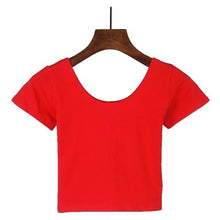 Load image into Gallery viewer, VILACOROA Best Sell U neck Sexy Crop Top Ladies Short Sleeve T Shirt Tee Short T-shirt Basic Stretch T-shirts Women Harajuku