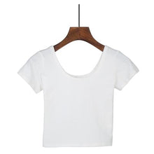 Load image into Gallery viewer, VILACOROA Best Sell U neck Sexy Crop Top Ladies Short Sleeve T Shirt Tee Short T-shirt Basic Stretch T-shirts Women Harajuku