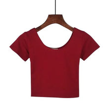 Load image into Gallery viewer, VILACOROA Best Sell U neck Sexy Crop Top Ladies Short Sleeve T Shirt Tee Short T-shirt Basic Stretch T-shirts Women Harajuku