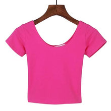 Load image into Gallery viewer, VILACOROA Best Sell U neck Sexy Crop Top Ladies Short Sleeve T Shirt Tee Short T-shirt Basic Stretch T-shirts Women Harajuku