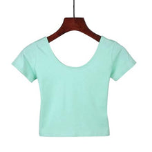 Load image into Gallery viewer, VILACOROA Best Sell U neck Sexy Crop Top Ladies Short Sleeve T Shirt Tee Short T-shirt Basic Stretch T-shirts Women Harajuku