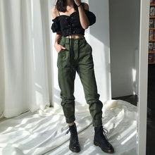 Load image into Gallery viewer, High waist pants camouflage loose joggers women army harem camo pants streetwear punk black cargo pants women capris trousers