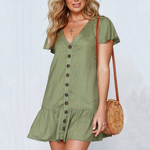 Load image into Gallery viewer, Solid Casual Mini Dress Sexy V-Neck Short Sleeve Ruffle Buttons Women 2018 New Summer Dresses Cotton White Dress Female Vestidos