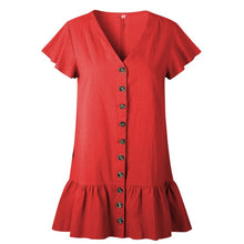 Load image into Gallery viewer, Solid Casual Mini Dress Sexy V-Neck Short Sleeve Ruffle Buttons Women 2018 New Summer Dresses Cotton White Dress Female Vestidos