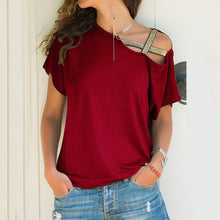 Load image into Gallery viewer, S-5XL Women Skew Neck Irregular Criss Cross Blouse Patchwork Solid Tops Blusa Femme One Shoulder Summer Shirt Hollow Plus Size