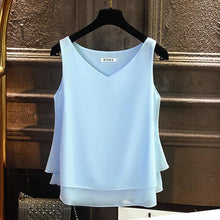 Load image into Gallery viewer, 2019 Fashion Brand Women's blouse Summer sleeveless Chiffon shirt Solid  V-neck Casual blouse Plus Size 5XL Loose Female Top