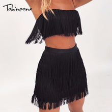 Load image into Gallery viewer, Tobinoone 2018 New Women Summer Tassel Dress Elegant Club Party Dress Sexy Off Shoulder Tassel Embellished Mini Fringe Dress