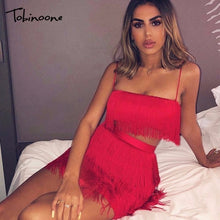 Load image into Gallery viewer, Tobinoone 2018 New Women Summer Tassel Dress Elegant Club Party Dress Sexy Off Shoulder Tassel Embellished Mini Fringe Dress