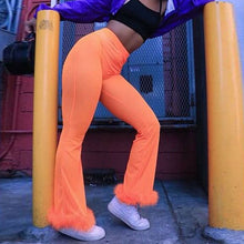 Load image into Gallery viewer, Mesh Capris Sexy New Mesh Trousers High Waist Slim Perspective Orange Fluffy Flare Pants Holiday Streetwear Pantalon Women Pant