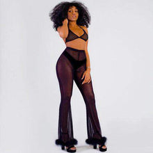 Load image into Gallery viewer, Mesh Capris Sexy New Mesh Trousers High Waist Slim Perspective Orange Fluffy Flare Pants Holiday Streetwear Pantalon Women Pant
