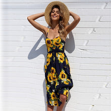 Load image into Gallery viewer, Sexy V Neck Backless Floral Summer Beach sundress dress Women 2019 White Boho Striped Button Sunflower Daisy Party Midi Dresses
