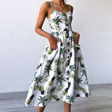 Load image into Gallery viewer, Sexy V Neck Backless Floral Summer Beach sundress dress Women 2019 White Boho Striped Button Sunflower Daisy Party Midi Dresses