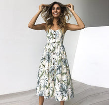Load image into Gallery viewer, Sexy V Neck Backless Floral Summer Beach sundress dress Women 2019 White Boho Striped Button Sunflower Daisy Party Midi Dresses