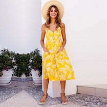 Load image into Gallery viewer, Sexy V Neck Backless Floral Summer Beach sundress dress Women 2019 White Boho Striped Button Sunflower Daisy Party Midi Dresses