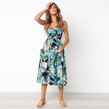 Load image into Gallery viewer, Sexy V Neck Backless Floral Summer Beach sundress dress Women 2019 White Boho Striped Button Sunflower Daisy Party Midi Dresses
